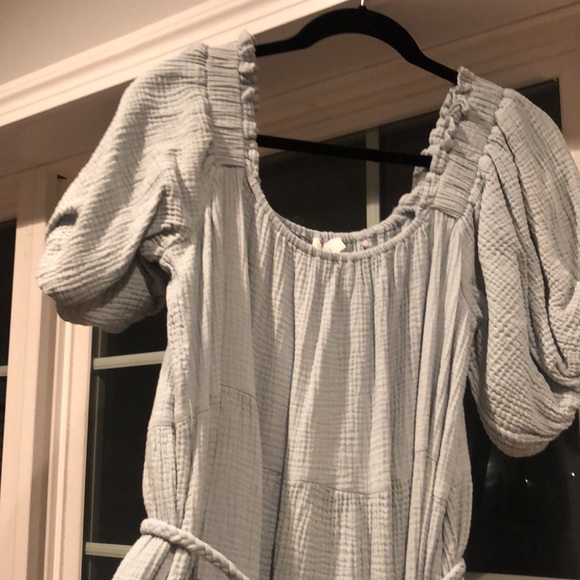 Cotton gauze baby blue puff sleeve tiered dress - Picture 6 of 6